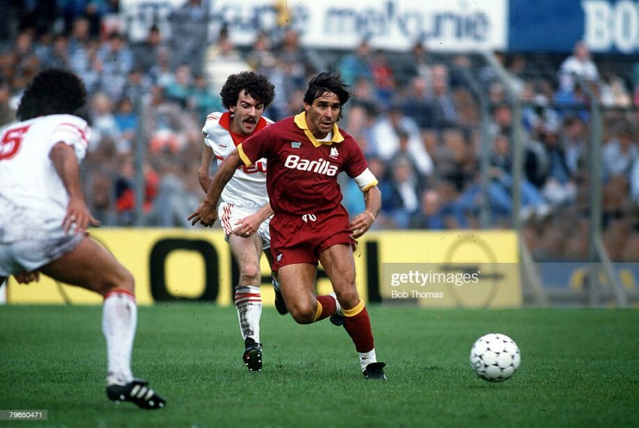 1987-88 Roma 'NR - Nicola Raccuglia' home jersey (#7 CONTI)