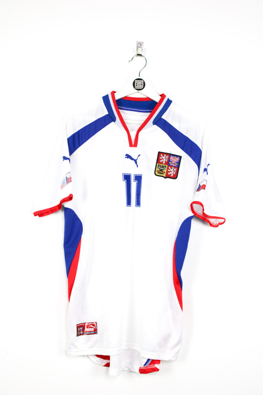 2000-02 CZECH REPUBLIC *MATCH WORN* away jersey (#11 Baroš v. Hungary) - L